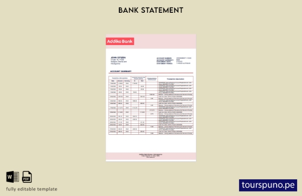 listo para imprimir plantilla de Word   extracto bancario Addiko de Bosnia y Her